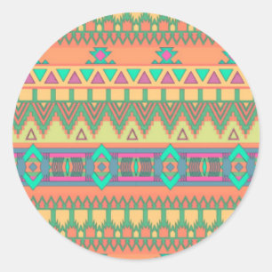 Adesivo Redondo Padrão Colorido de Chevron Zig Zag Tribal Aztec I