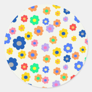 Adesivo Redondo Padrão Colorido de Indie de Flor Minúscula Y2K