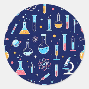 Adesivo Redondo Padrão Colorido de Laboratório de Ciências Química