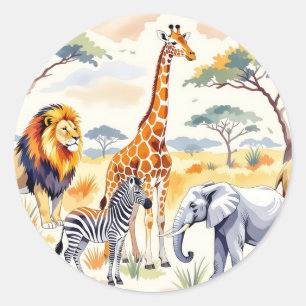 Adesivo Redondo Padrão contínuo de animais do Safari Cena da Savan
