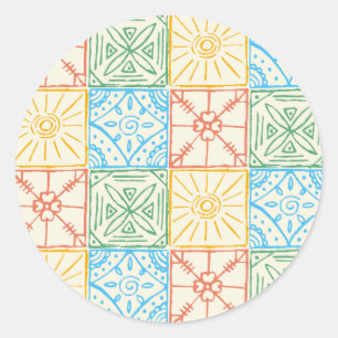 Adesivo Redondo Padrão contínuo de azulejo colorido estilo Amalfi