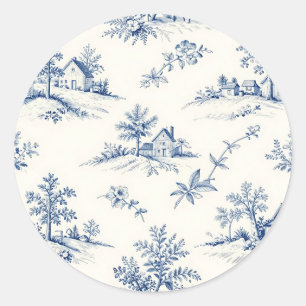 Adesivo Redondo Padrão contínuo de Toile de Jouy Campestre