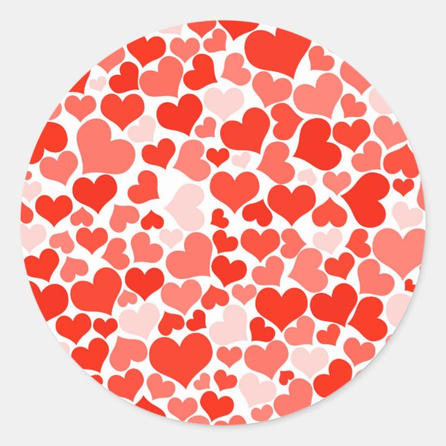 Adesivo Redondo Padrão Coração Vermelho Moderno e Coração Bonito (Frente)