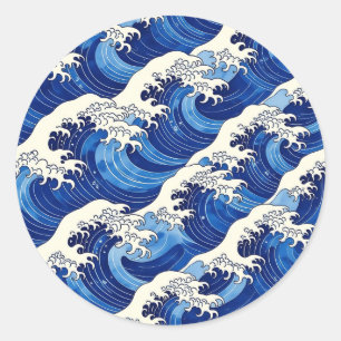 Adesivo Redondo Padrão da Grande Onda Japonesa Oceano