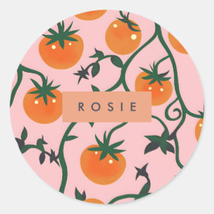Adesivo Redondo Padrão da Vinha do Tomate Retro Personalizado Mono