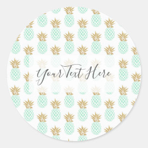 Adesivo Redondo Padrão de abacaxi tropical dourado eslegante