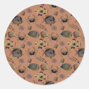 Adesivo Redondo Padrão de animais aquáticos   vida submarina do 