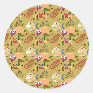 Adesivo Redondo Padrão de animais aquáticos   vida submarina do 