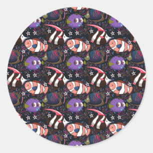 Adesivo Redondo Padrão de animais aquáticos   vida submarina do 