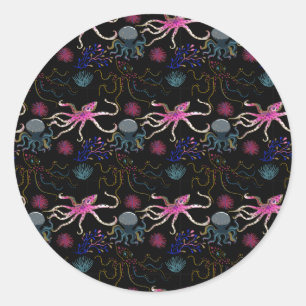 Adesivo Redondo Padrão de animais aquáticos   vida submarina do oc