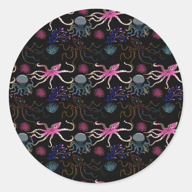 Adesivo Redondo Padrão de animais aquáticos | vida submarina do oc (Frente)