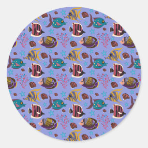 Adesivo Redondo Padrão de animais aquáticos   vida submarina do oc