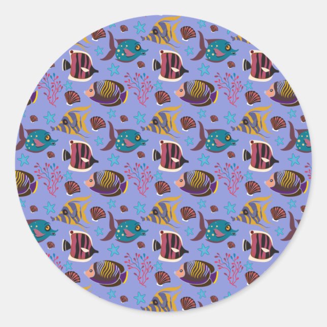 Adesivo Redondo Padrão de animais aquáticos | vida submarina do oc (Frente)