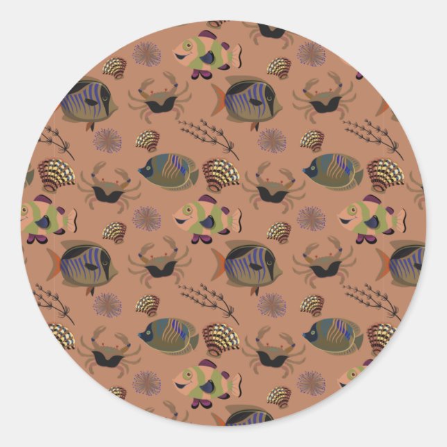 Adesivo Redondo Padrão de animais aquáticos | vida submarina do oc (Frente)