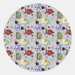 Adesivo Redondo Padrão de animais aquáticos   vida submarina do oc