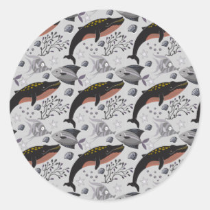 Adesivo Redondo Padrão de animais aquáticos   vida submarina do oc