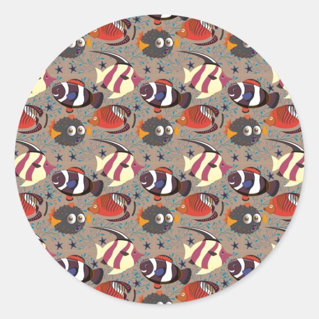 Adesivo Redondo Padrão de animais aquáticos | vida submarina do oc (Frente)