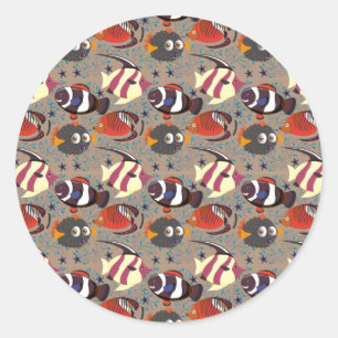 Adesivo Redondo Padrão de animais aquáticos   vida submarina do oc