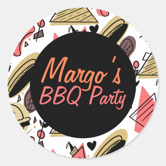 Adesivo Redondo Padrão de Aniversário do CHURRASCO Burger Hotdog (Frente)