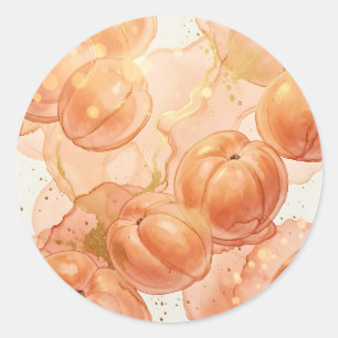 Adesivo Redondo Padrão de Aquarela de Pêssego Dourado
