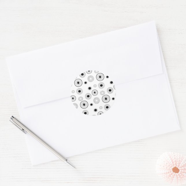 Adesivo Redondo Padrão de Arranque Círculo - Preto e Branco (Envelope)