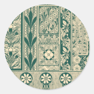 Adesivo Redondo Padrão de Arte Botânica Decorativa Nouveau