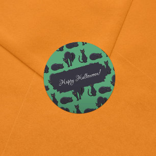 Adesivo Redondo Padrão de Arte de Pixel de Halloween em Gatos Pret