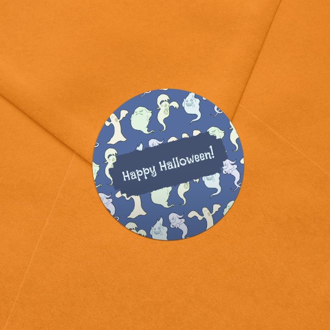 Adesivo Redondo Padrão de Arte do Halloween Halloween Assombrado p (Criador carregado)