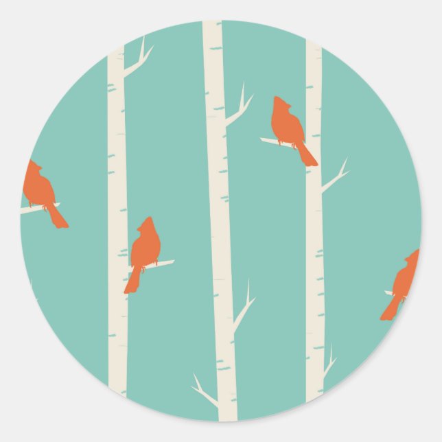 Adesivo Redondo Padrão de árvore de aves azul-lacrimogênio simples (Frente)