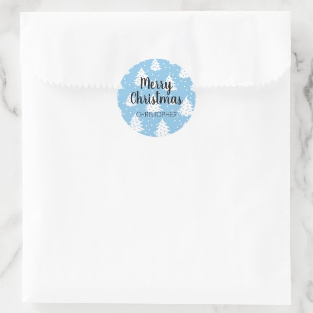 Adesivo Redondo Padrão de árvore de Natal Branco Azul (Bolsa)