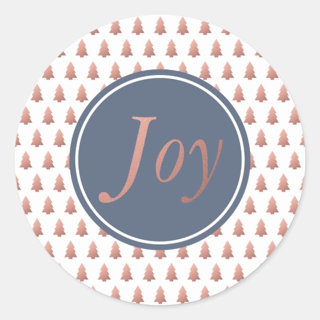 Adesivo Redondo Padrão de árvore de Natal em dourado rosado azul (Frente)