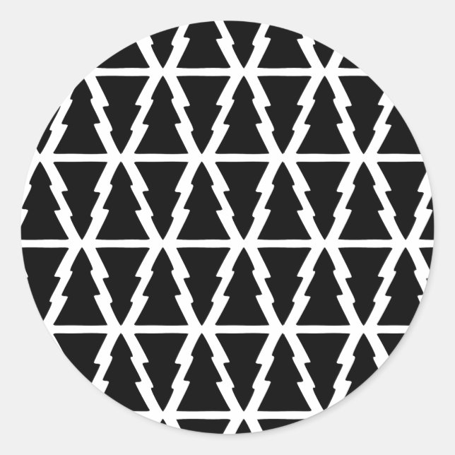 Adesivo Redondo Padrão de árvore de Natal preto e branco minimalis (Frente)