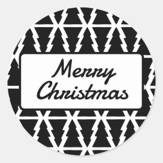 Adesivo Redondo Padrão de árvore de Natal preto e branco minimalis