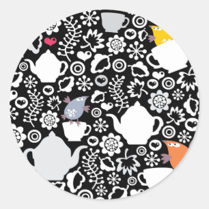 Adesivo Redondo Padrão de aves e copos