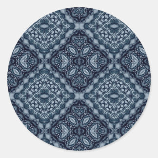 Adesivo Redondo Padrão de azulejo azul Elegante
