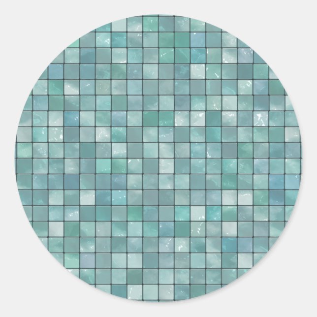 Adesivo Redondo Padrão de Azulejo Teal Variado (Frente)