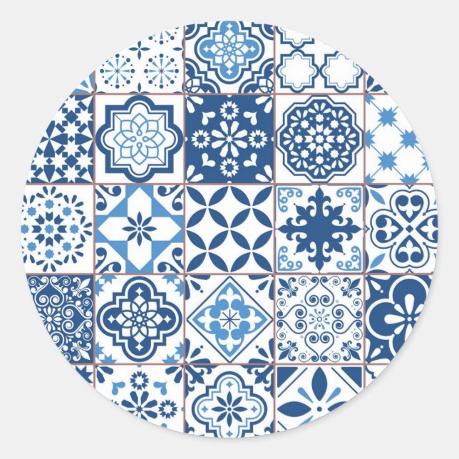 Adesivo Redondo Padrão de azulejos cerâmicos (Frente)