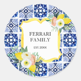 Adesivo Redondo Padrão de Azulejos Italianos Mediterrâneos de Limã