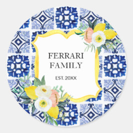 Adesivo Redondo Padrão de Azulejos Mediterrâneos Italianos de Limã