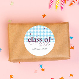 Adesivo Redondo Padrão de Boné de formatura Azul Moderno