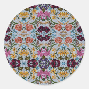 Adesivo Redondo Padrão de bordado floral com flores lindas