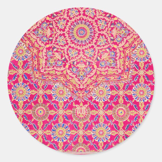 Adesivo Redondo Padrão de bordado indiano venenoso (Frente)