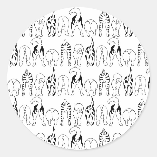 Adesivo Redondo Padrão de Bumbuns de cães (Frente)