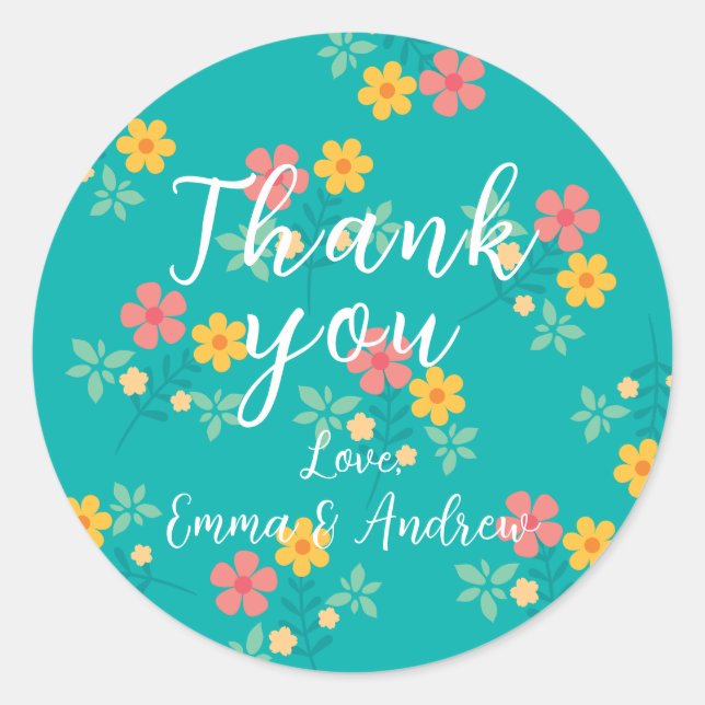 Adesivo Redondo Padrão de Buquê de margarida verde (Frente)