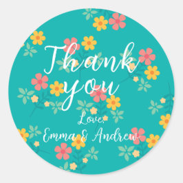 Adesivo Redondo Padrão de Buquê de margarida verde