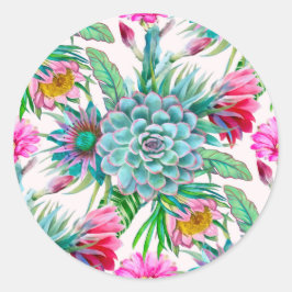 Adesivo Redondo Padrão de Cactos