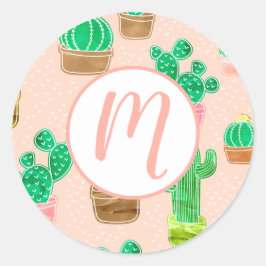 Adesivo Redondo Padrão De Cactus Potente Desenhado À Mão