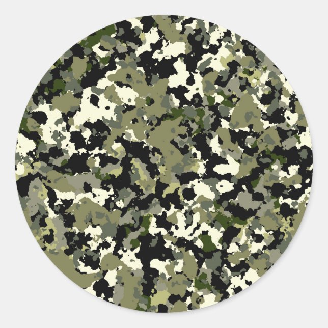 Adesivo Redondo Padrão de Camuflagem Verde Preto Creme Favor (Frente)