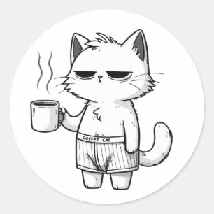 Adesivo Redondo Padrão de Caneca de Café do Gato Mal-humorado