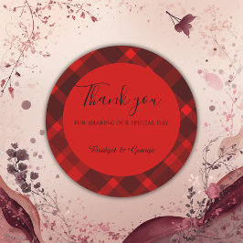 Adesivo Redondo padrão de casamento de tartã celta escocês vermelh